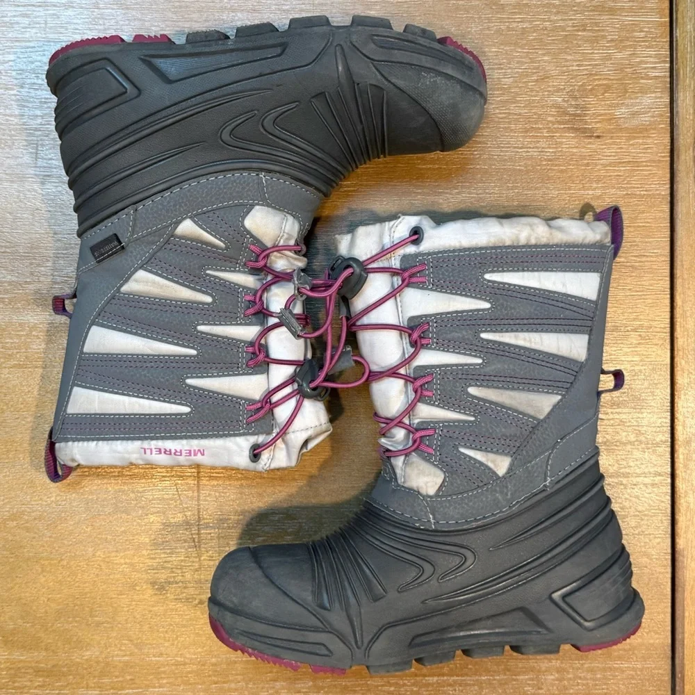 Merrell Kids‎ Quest Lite 3.0 Jr Waterproof Winter Snow Boots Gray/Pink Sz 2